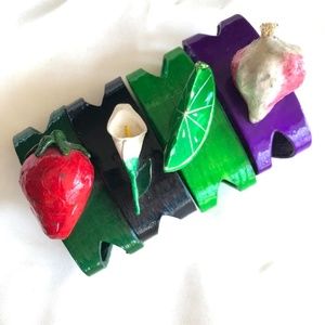 Vintage 80s Funky Fruit & Vegetable Napkin Ring Holders